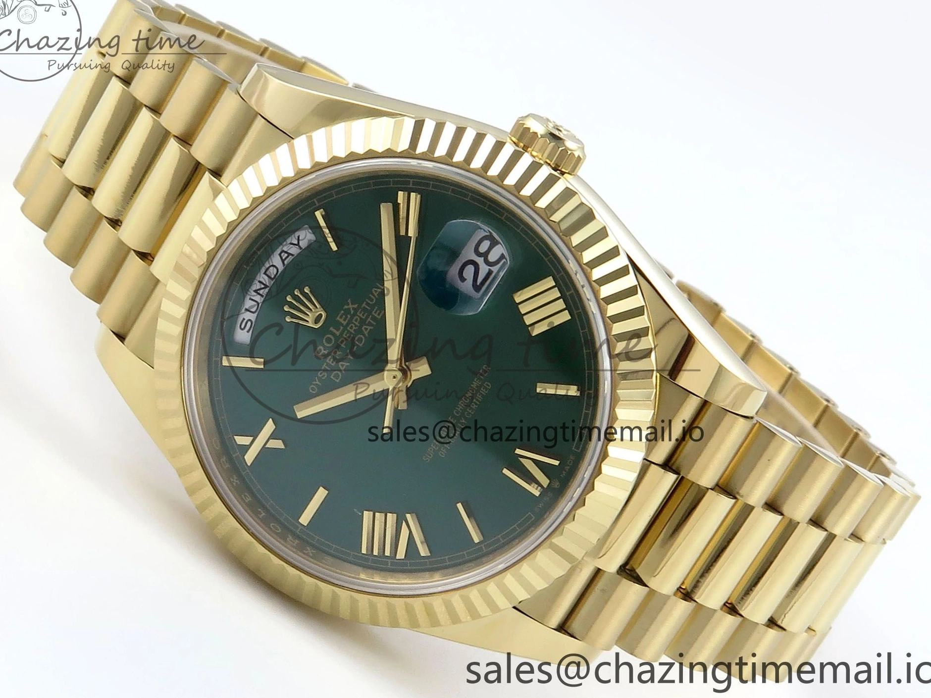MiroTime 0325 Day Date 40 YG 228238 Noob 1:1 Best Edition Green Roman Dial on President Bracelet A2836 (Gain Weight) Youthful 796